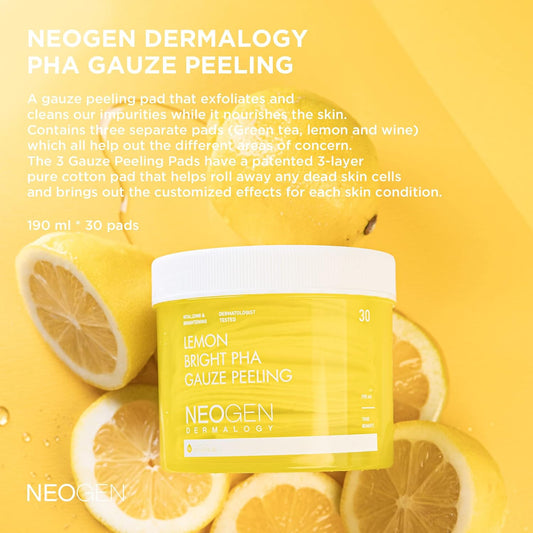 Neo Gen DERMALOGY LEMON BRIGHT PHA GAUZE PEELING 190ML (30 PADS)