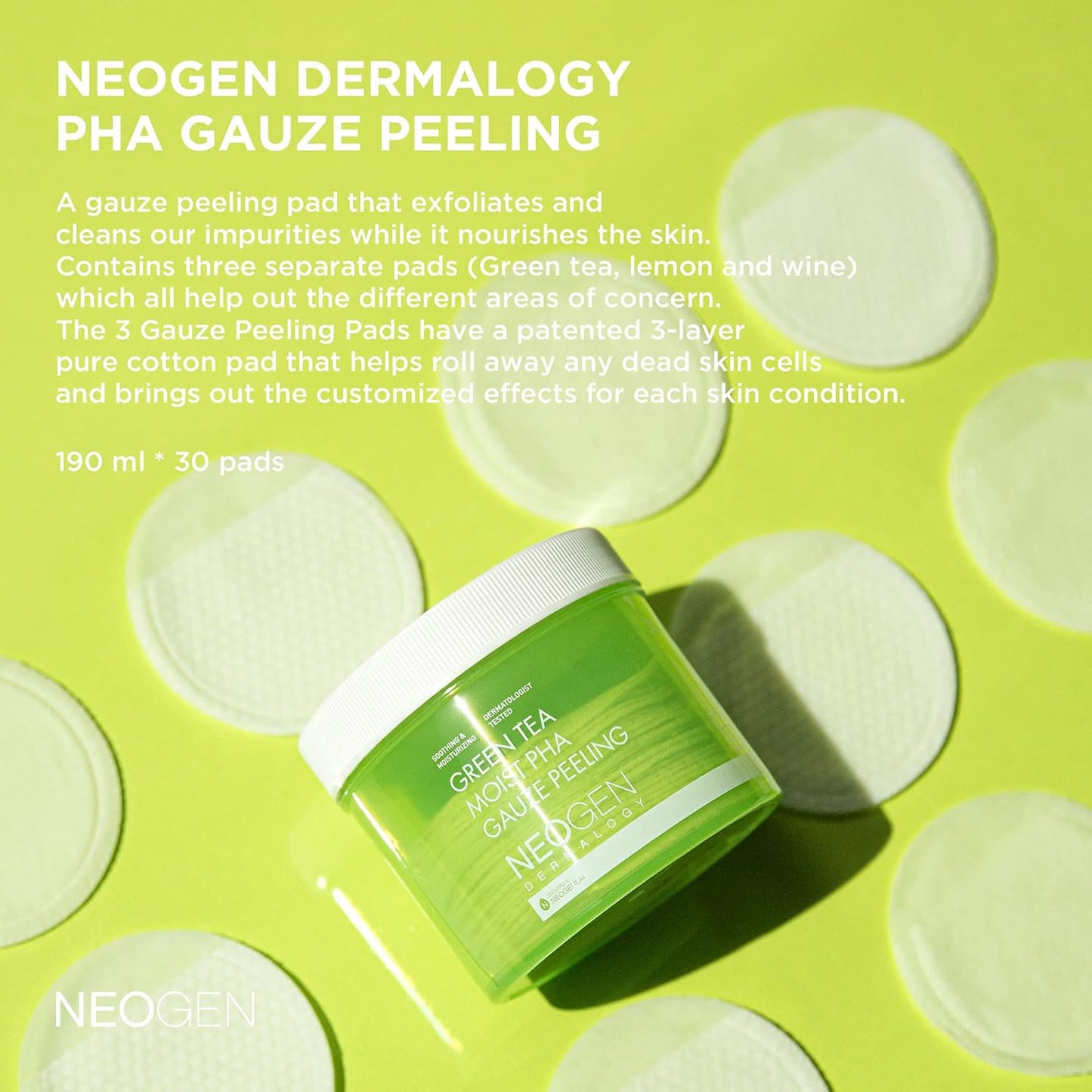 Neo Gen Green tea moist PHA Gauze peeling 30Pad