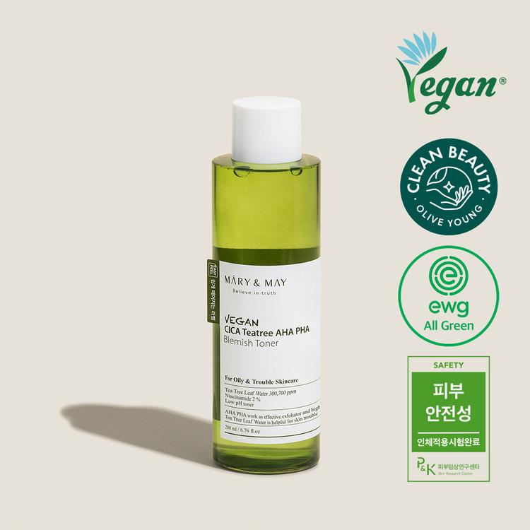 Mary&May Vegan CICA Tea Tree AHA PHA Blemish Toner - 200ml